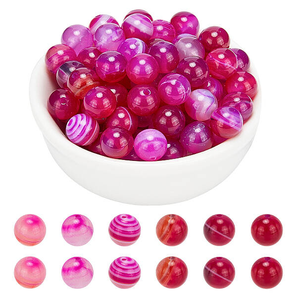 Dyed Natural Striped Agate/Banded Agate Round Bead Strands