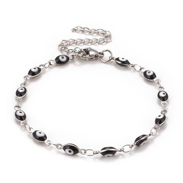Enamel Horse Eye Link Chains Bracelet