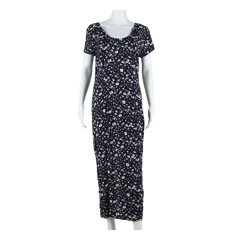 R-WEAR Womens Day Dress Blue Floral Short Sleeve Long M