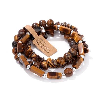 3Pcs Natural Tiger Eye Bead Bracelet  Sets for Men