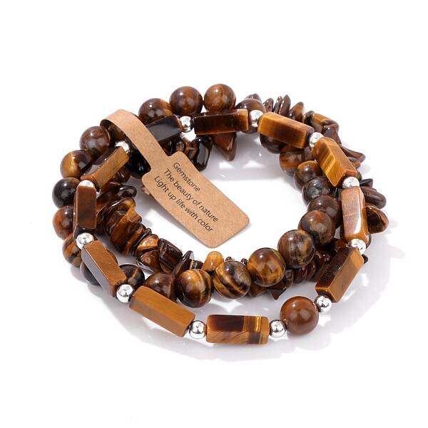 3Pcs Natural Tiger Eye Bead Bracelet  Sets for Men