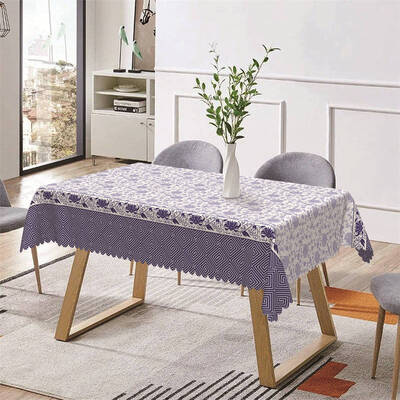 Blue Floral Repeat Rustic Retro Rectangle Tablecloth - Aperturee