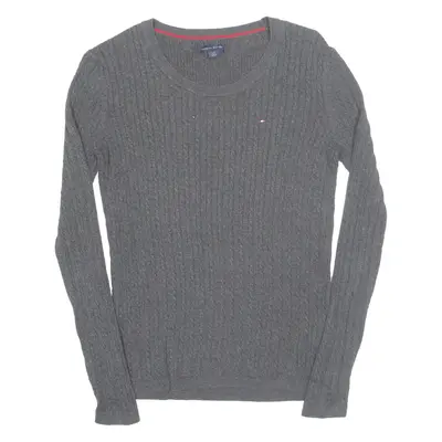 TOMMY HILFIGER Womens Jumper Grey Cable Knit S