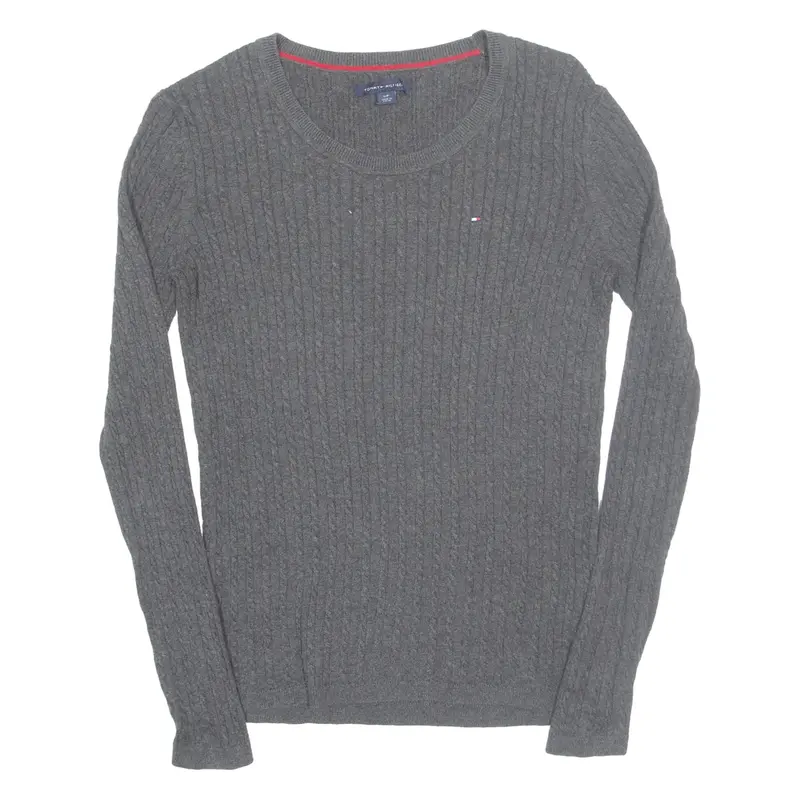 TOMMY HILFIGER Womens Jumper Grey Cable Knit S