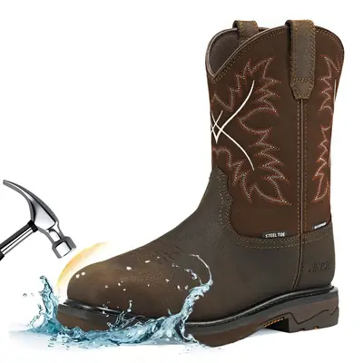 NINGO Men's Steel Toe Work Footwear - Waterproof Square Toe Cowboy Boots Walking Shoes Slip & Oil Resistant EH Rated for Cons...