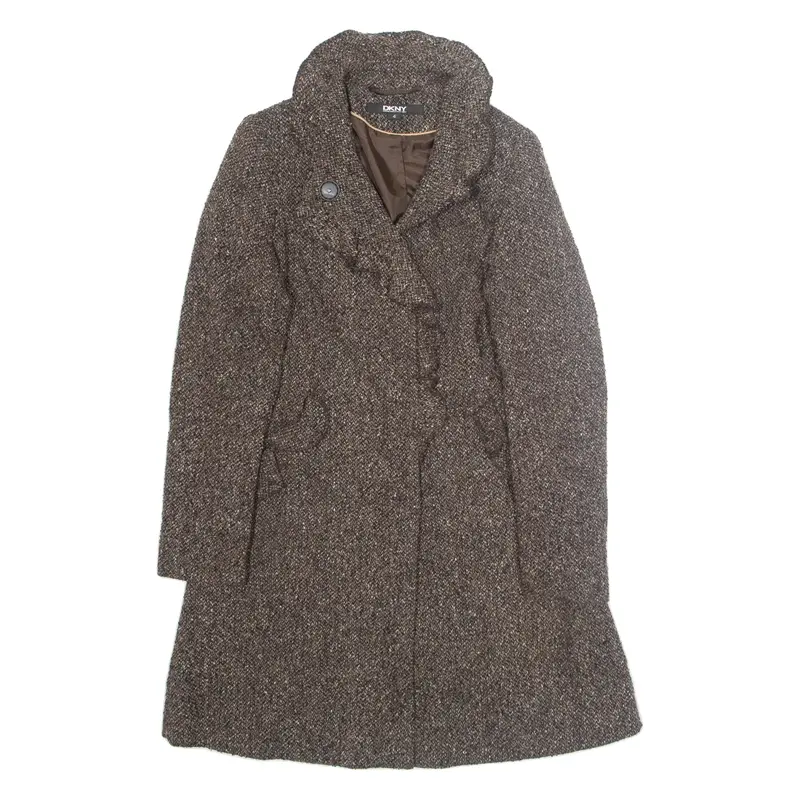 DKNY Womens Overcoat Jacket Brown Wool M