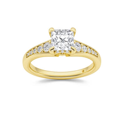 Bloom Tapered Pavé Set Hidden Halo Princess Cut Lab Grown Diamond Engagement Ring | 14K Yellow Gold 4 1/2 CT. TW.