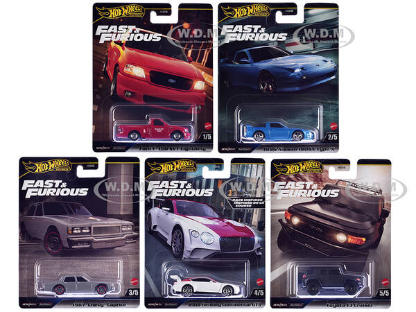 Fast & Furious 2024 5 piece Set H Diecast Model Cars by Hot Wheels