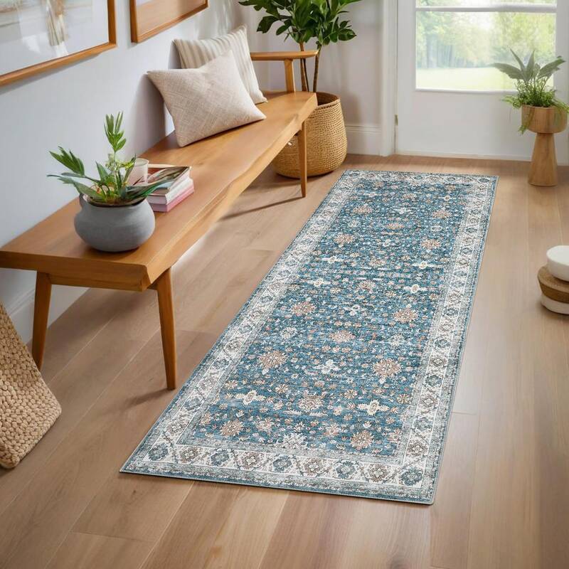 Garvee Washable Area Rugs Non-Slip Vintage Distress Rugs for Living Room Bedroom Nursery Office Neutral Oriental Thin Carpet