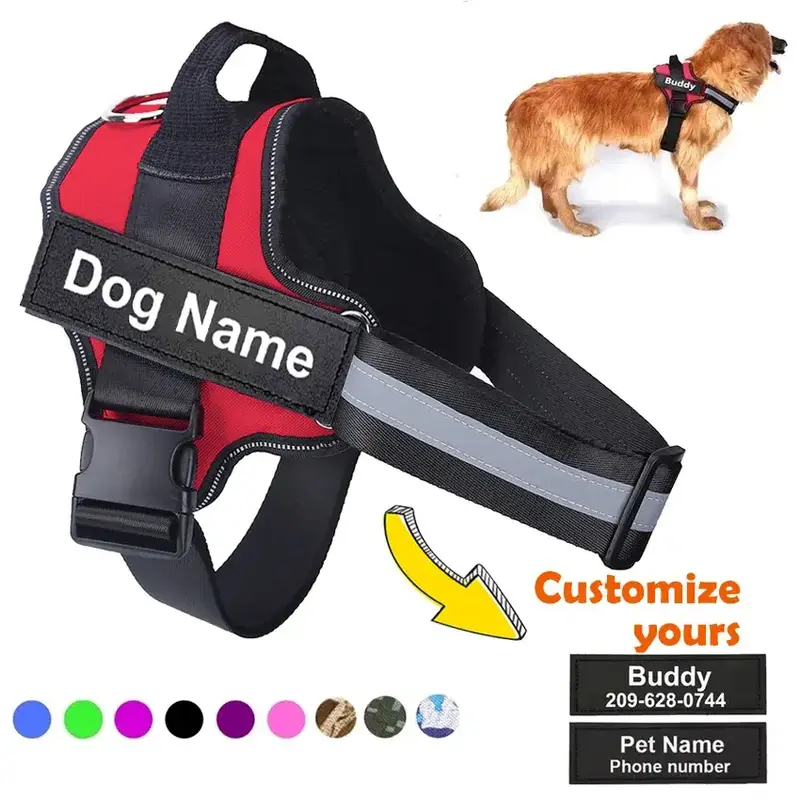 Personalized Dog Harness with Custom PATCH NO PULL Reflective Breathable Pet Harness Vest For Small Large Dog outdoor Walk Tr...