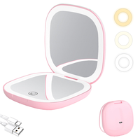 Compact LED Travel Makeup Mirror - 4 Inches 1X/10X Magnification Travel Mirror with with 3 Light Colors Dimmable Double Sides...