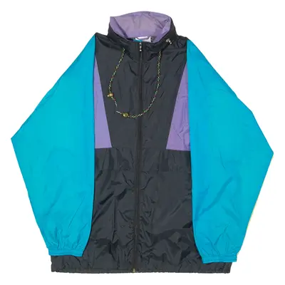 Mens Rain Jacket Black 90s Hooded Colourblock S