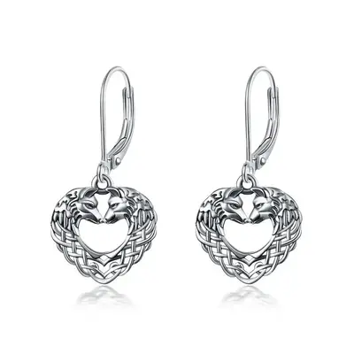 Sterling Silver Wolf Drop Earrings