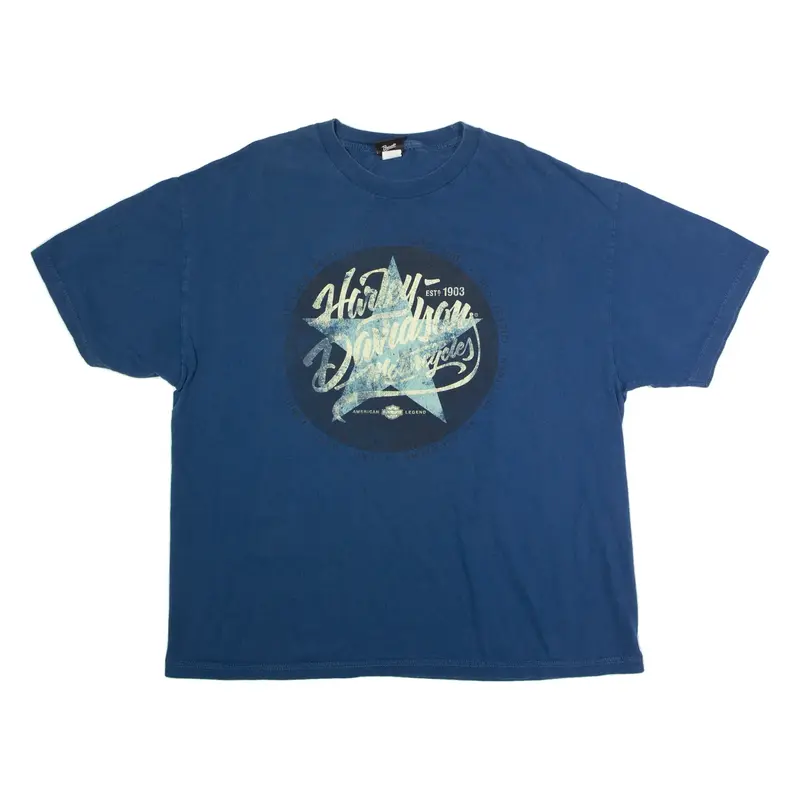 HARLEY DAVIDSON Geneva Mens Biker T-Shirt Blue Crew Neck 2XL