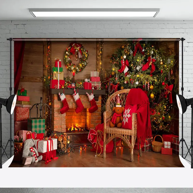 Aperturee Warm Indoor Room Fireplace Festive Christmas Backdrop - Aperturee