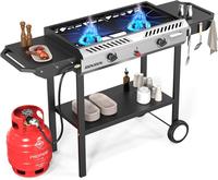 ROVSUN 2 Burner Outdoor Propane Gas Stove with Auto-ignition, Regulator & Side Shelves, 150,000 BTU Powerful Stand Cooker for...
