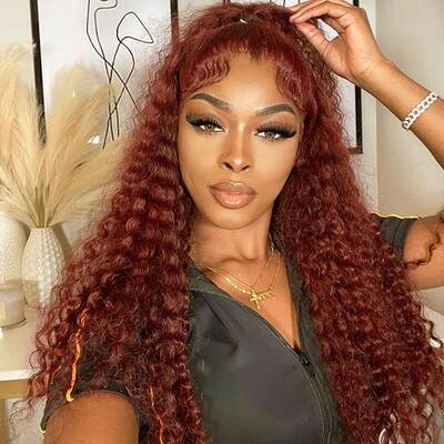 Reddish Brown 13x4 13x6 Lace Frontal Glueless Wigs Deep Wave Human Hair