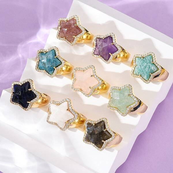 Star Natural Gemstone Cubic Zirconia Cuff Rings