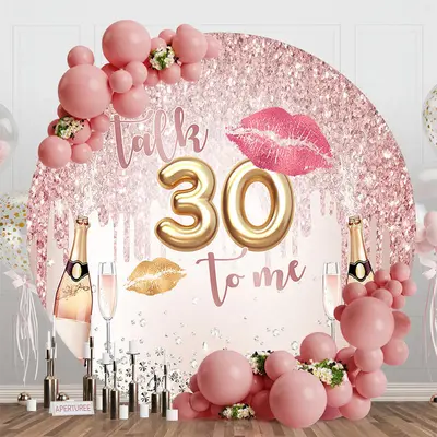 Rose Gold Lip Talk 30 To Me Round Birthday Backdrop - Aperturee