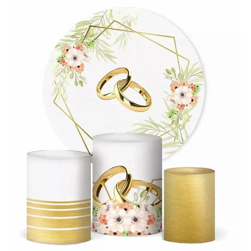 Aperturee Gold Rings Elegant Floral Wedding Round Backdrop Kit | Custom Rustic Wedding Backdrop | Happy Marriage Banner Photo...