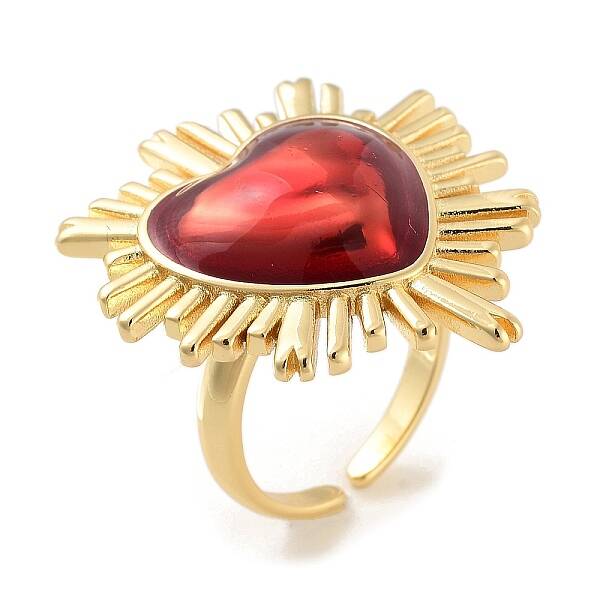 Heart Brass Enamel Open Cuff Ring for Women