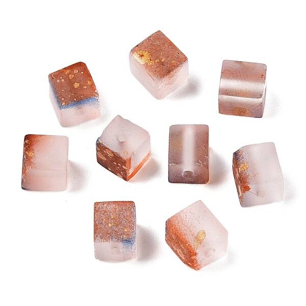 Frosted Glass Beads with Golden Glitter Powder