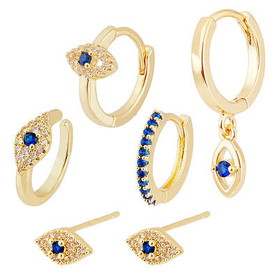 6Pcs 5 Style Horse Eye Brass Dangle Hoop Earrings Set