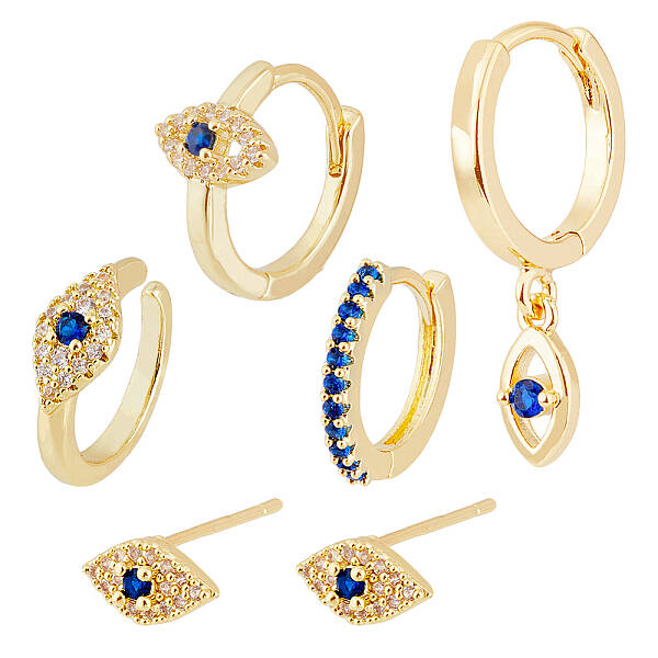 6Pcs 5 Style Horse Eye Brass Dangle Hoop Earrings Set