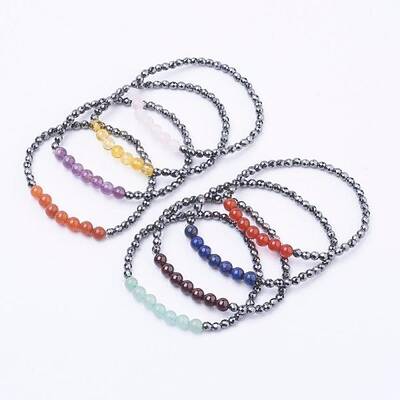 Faceted Non-Magnetic Synthetic Hematite Beads Stretch Bracelets