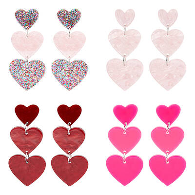 4 Pairs 4 Style Acrylic Heart Dangle Stud Earrings with 304 Stainless Steel Pins for Women