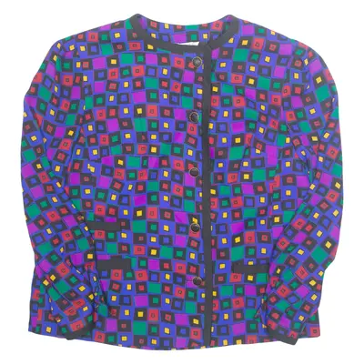 Womens Printed Blouse Purple Long Sleeve Check UK 16