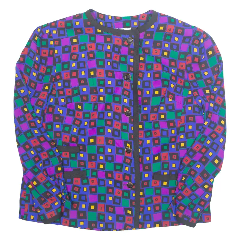 Womens Printed Blouse Purple Long Sleeve Check UK 16