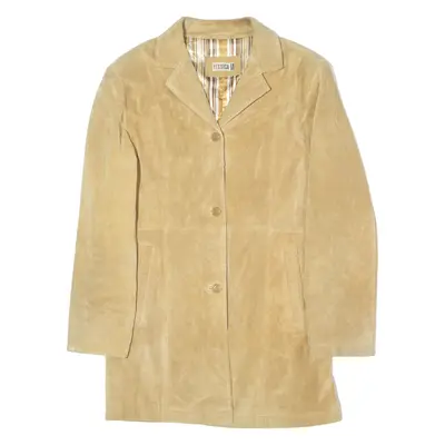 YESSICA Womens Trench Jacket Beige Leather Suede 90s M
