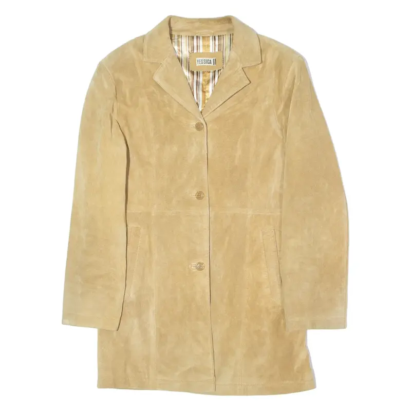 YESSICA Womens Trench Jacket Beige Leather Suede 90s M
