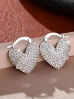 Rhinestone Decorated Heart Shaped Earrings, Daily Wear Earrings, Elegant Jewelry for Women for Party, Daily Clothing Decor, T...