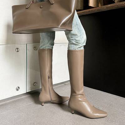 CHIKO Aamina Pointy Toe Kitten Heels Knee High Boots