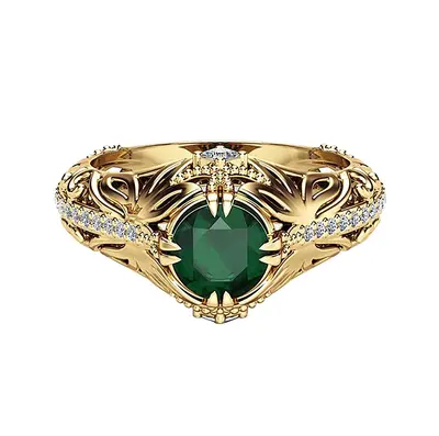 10K Gold 1 to 5 CT Round Gemstone & 0.25 CT Lab Created Diamond Vintage Custom Engagement Band