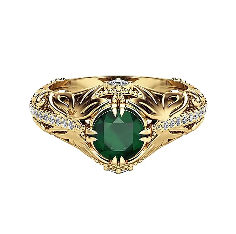 10K Gold 1 to 5 CT Round Gemstone & 0.25 CT Lab Created Diamond Vintage Custom Engagement Band