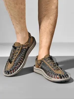 Men's Fashionable Hollow Out Design Sandals, Casual Comfortable Soft Sole Sandals for Beach Vacation Outdoor Hiking, Breathab...