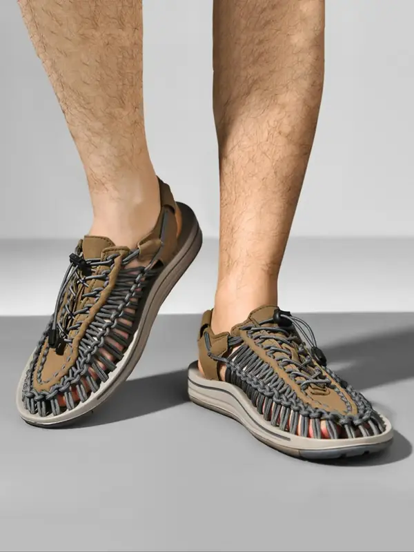 Men's Fashionable Hollow Out Design Sandals, Casual Comfortable Soft Sole Sandals for Beach Vacation Outdoor Hiking, Breathab...