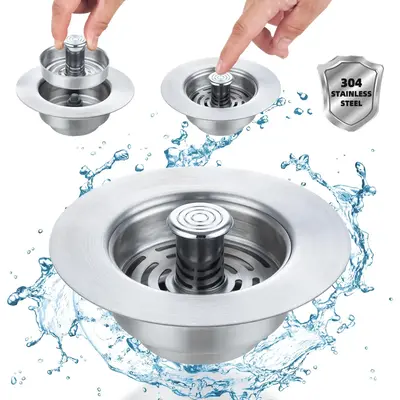 3-in-1 Kitchen Sink Drain Strainer Stopper, Stainless Steel Pop-up Kitchen Sink Stopper, Anti-clog Double Seal Kitchen Sink F...