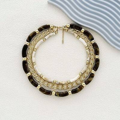Resin Curved Tube & Plastic & Alloy Twisted Chain 3 Layer Necklaces