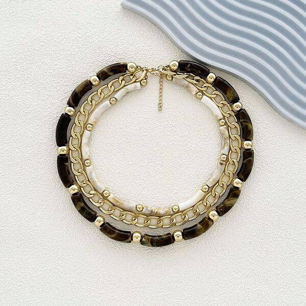 Resin Curved Tube & Plastic & Alloy Twisted Chain 3 Layer Necklaces