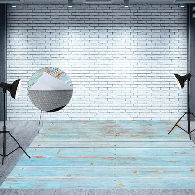 Retro Faded Blue Horizontal Stripe Wood Floor Mat