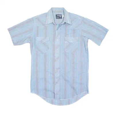 WRANGLER COWBOY CUT Long Tails Single Needle Tailoring Shirt Blue Striped Short Sleeve Mens M
