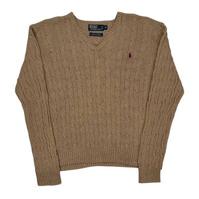 Polo Ralph Lauren V-Neck Jumper - XL Beige Silk