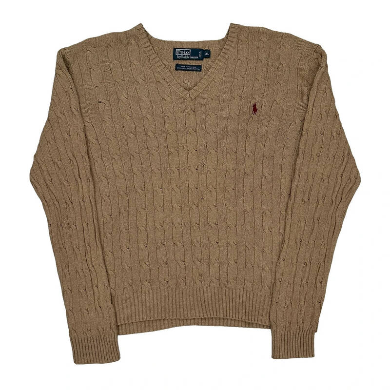 Polo Ralph Lauren V-Neck Jumper - XL Beige Silk