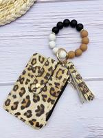 Fashion Leopard & Floral Pattern Beaded Wristlet Keychain, Boho Style Tassel Decorated Wallet Keychain for Women & Girls, Bag...