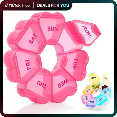 Weekly Pill Organizer, Pill Box 7 Day, Daily Vitamin Case Large Capacity Compartments, Pocket Purse Pharmacy Pill Containers ...