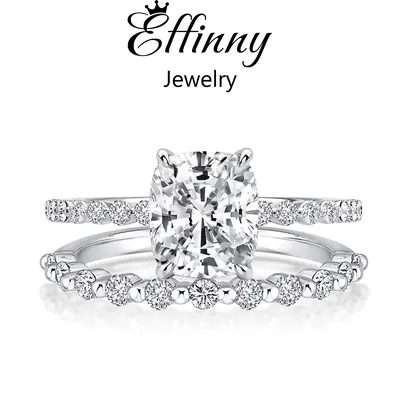 Effinny Exquisite 2.0ct Cushion Cut Women's Wedding Ring Set in 925 Sterling Silver, Promise Ring, 5A Grade Cubic Zirconia An...